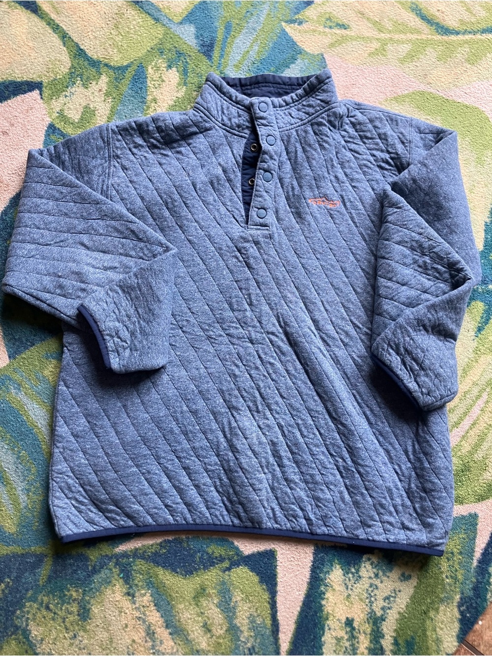 Orvis Quilted Blue Pullover Snap Henley